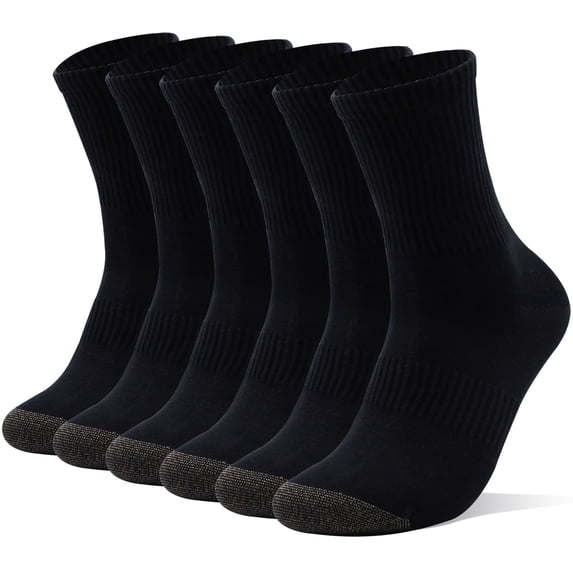 LWFBDTK Men Arch Support Crew Socks 6 Pack, Moisture Wicking Athletic Running Work Hiking Socks, Gift Box Packaging, Size L 9-12.5 Black