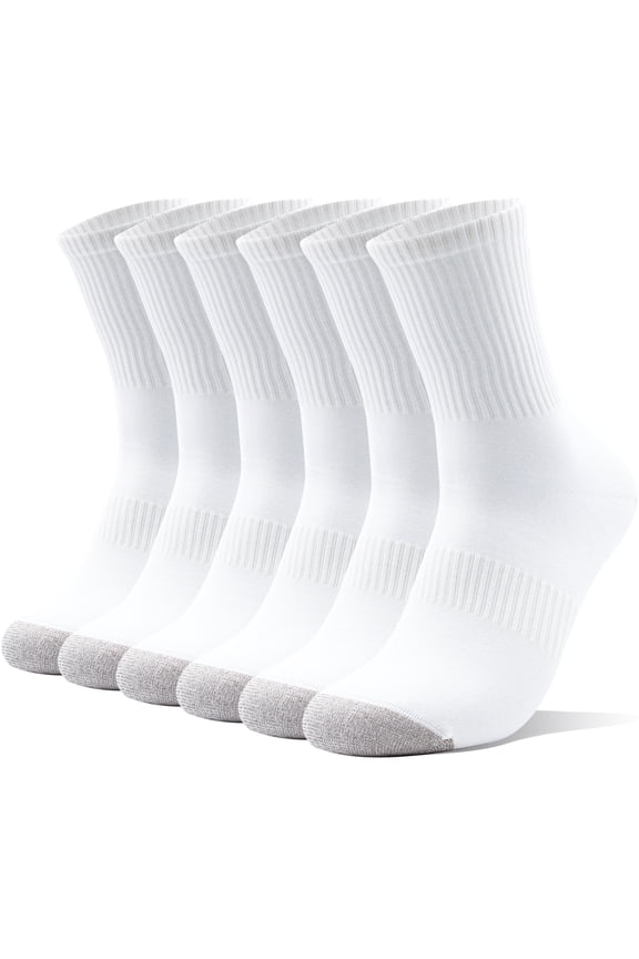 Women Athletic Crew Socks, 6-Pairs, Moisture-Wicking Athletic Running Socks for Hiking, Work & Daily, Size L (9-12.5), White