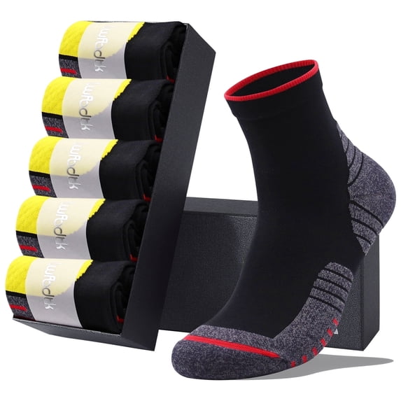 LWFBDTK Athletic Crew Socks for Men Women, Cushioned Breathable Running Socks with Stay-Put Cuff, 5 Pairs, Black (Size 7-12)