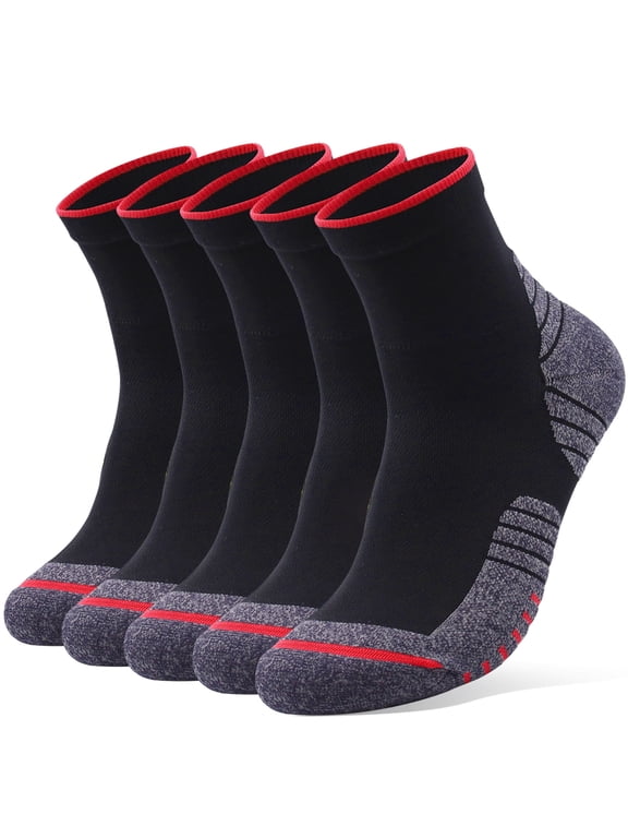 Men Crew Athletic Running Socks 5 Pairs, Cushioned Breathable Moisture Wicking Arch Support Sport Socks for Daily Workout US Size L 9-12.5 Black