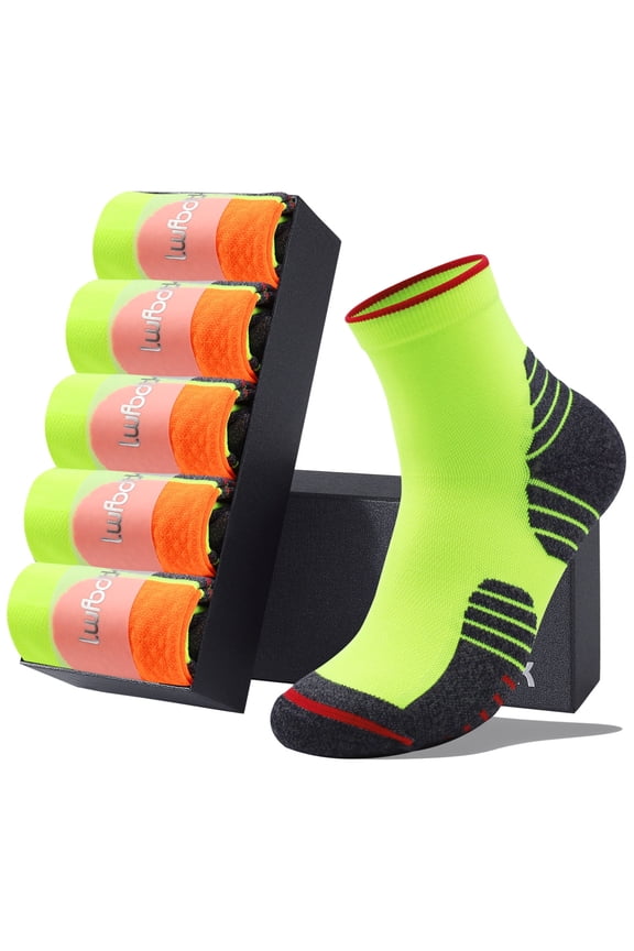 Men’s Ankle Socks, Low Cut Breathable Cushioned Casual Socks, 5 Pack Green (Shoe Size 7-12)
