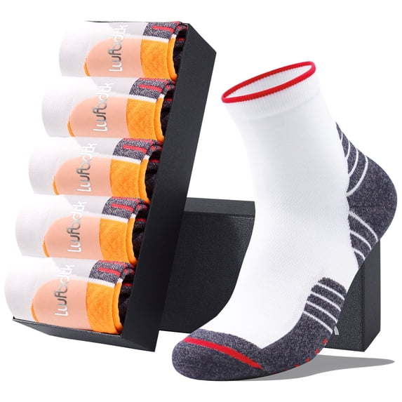 LWFBDTK Mens Long Crew Socks Cushioned Cuff Socks for Men Casual Breathable Running 5 Pairs (White M/W 7-12)