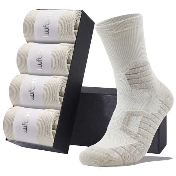 LWFBDTK Crew Athletic Socks, 4-Pairs, Moisture-Wicking Cushioned Sport Socks, Size L (9-12.5), Gray