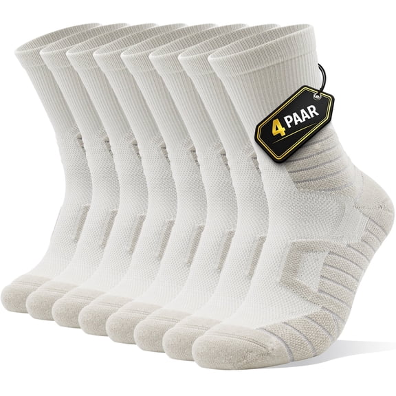 LWFBDTK Crew Athletic Socks, 4-Pairs, Moisture-Wicking Cushioned Sport Socks, Size L (9-12.5), Gray