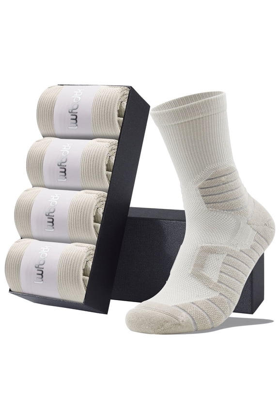 Crew Athletic Socks, Moisture-Wicking Cushioned Sport Socks, 4 Pairs Gray (Size 9.5-14.5)