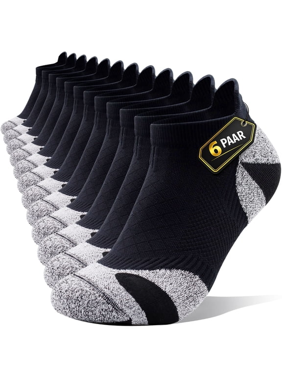 Womens Athletic Ankle Socks, 6-Pairs, Premium Cotton Cushioned Breathable Low Cut Casual Socks, Size L (9-12.5), Gray