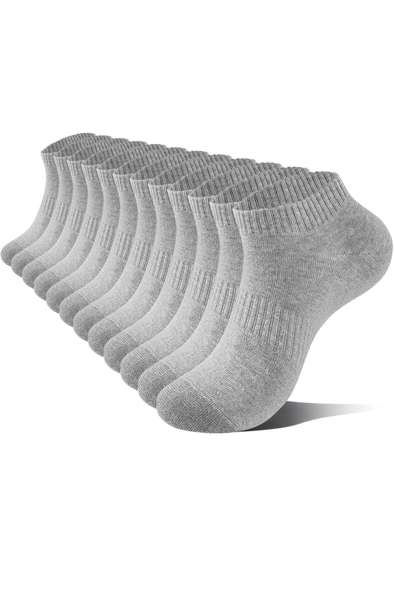 Mens Ankle Athletic Socks, 6 Pairs, Low Cut Breathable Cushioned Sport Socks for Running & Training, Size 9-12.5, Gray