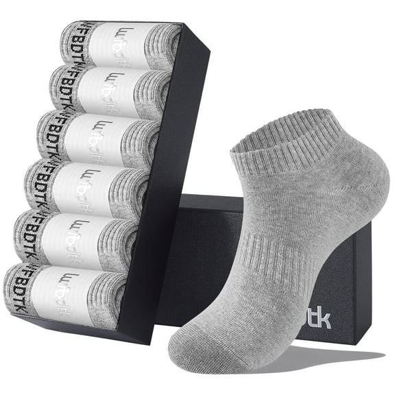 LWFBDTK 6 Pairs Mens Cushioned Ankle Socks, Low Cut Breathable Casual Socks, Soft, Breathable, Durable, Odor-Resistant, Size 11-16, Gray