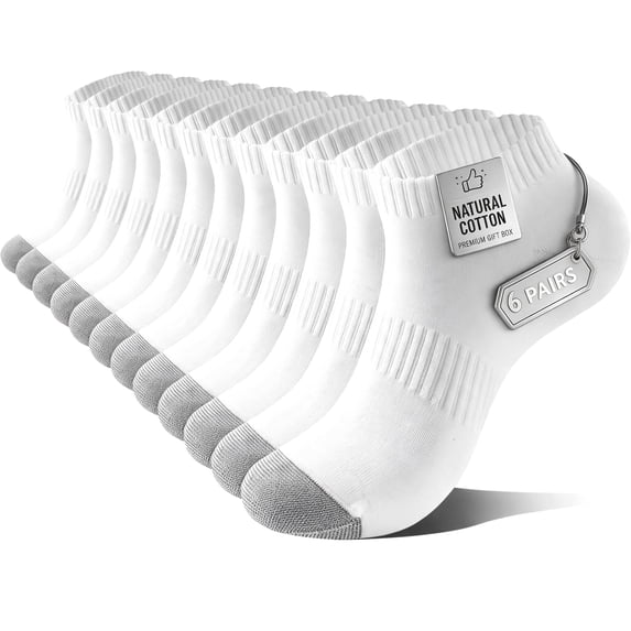 LWFBDTK Women Ankle Running Socks, 6-Pairs, Low Cut Cushioned Socks with Arch Support, Moisture Wicking, Gift Box Packaged, Size L (9.5-12.5), White