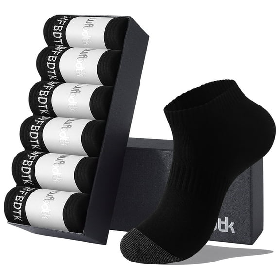 LWFBDTK 6 Pairs Mens Cushioned Ankle Socks, Low Cut Breathable Casual Socks, Soft, Breathable, Durable, Odor-Resistant, Size 6-10,  Black