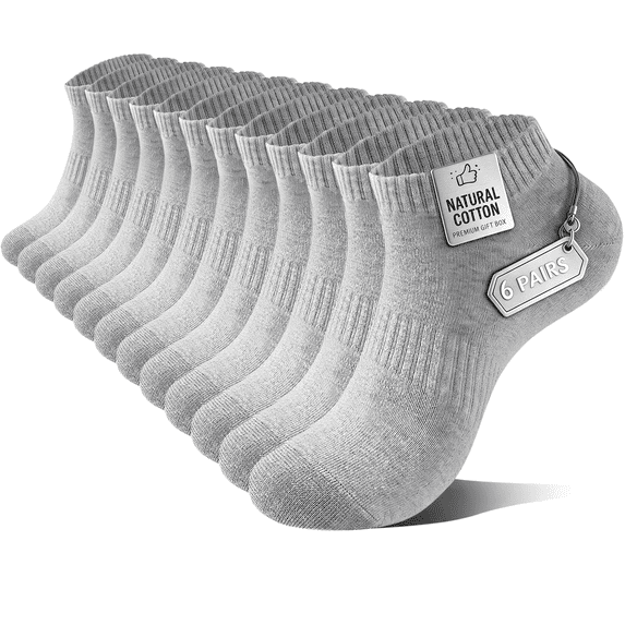 LWFBDTK Women Ankle Running Socks, 6-Pairs, Low Cut Cushioned Socks with Arch Support, Moisture Wicking, Gift Box Packaged, Size M (6.5-8.5), Grey