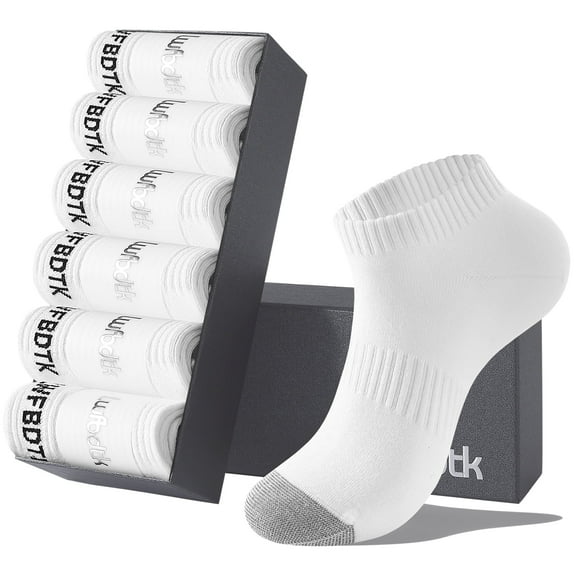 LWFBDTK 6 Pairs Mens Cushioned Ankle Socks, Low Cut Breathable Casual Socks, Soft/ Breathable/ Durable/ Odor-Resistant, Size 6-10, White