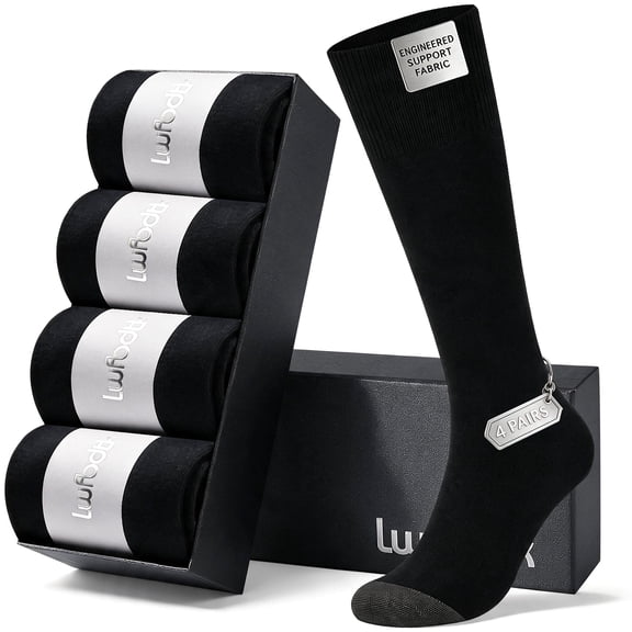 LWFBDTK Compression Socks 20-30mmHg for Men Women - Graduated Therapeutic Circulation Support for Nurses Running & Travel, Gift Box Packaged - 4 Pair Black