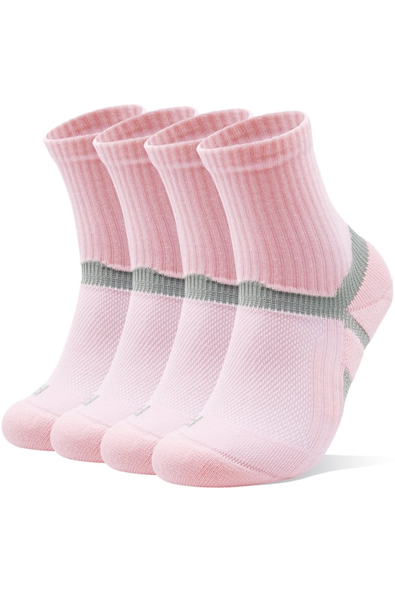 Cushion Crew Socks, 4-Pairs, Moisture Wicking, Odor Control, Durable, for Work & Athletic, Size M (6.5-8.5), Pink