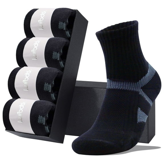 LWFBDTK Women’s Crew Athletic Socks, 4 Pairs – Moisture-Wicking Cushioned Sport Socks, Size 9.5-14.5, Black