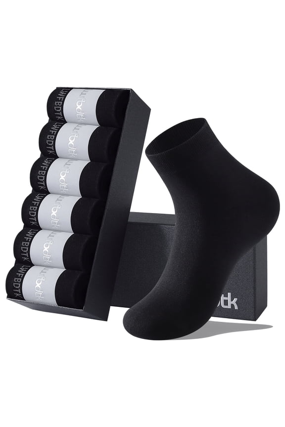 Athletic Crew Socks 6 Pack for Men Women, Cushioned Running Socks with Breathable Performance Fabric, Size 9-12, Black