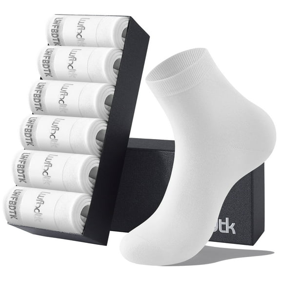 LWFBDTK Women's Cotton Socks 6-Pack – Thin, Breathable, Soft Crew Dress Socks for Work, Casual, Size 4-9, White