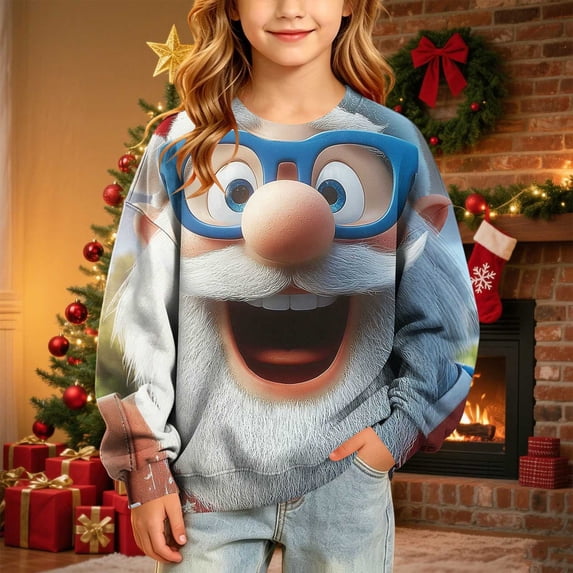 LWFFDAW Boys Girls Christmas Crewneck Sweatshirt Santa Claus Print Long Sleeve Oversized Sweatshirt Lightweight Loose Fit Comfy Casual Fall Sweatshirts