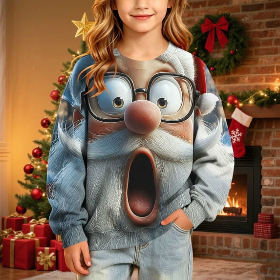 LWFFDAW Boys Girls Christmas Crewneck Sweatshirt Santa Claus Print Long Sleeve Oversized Sweatshirt Lightweight Loose Fit Comfy Casual Fall Sweatshirts