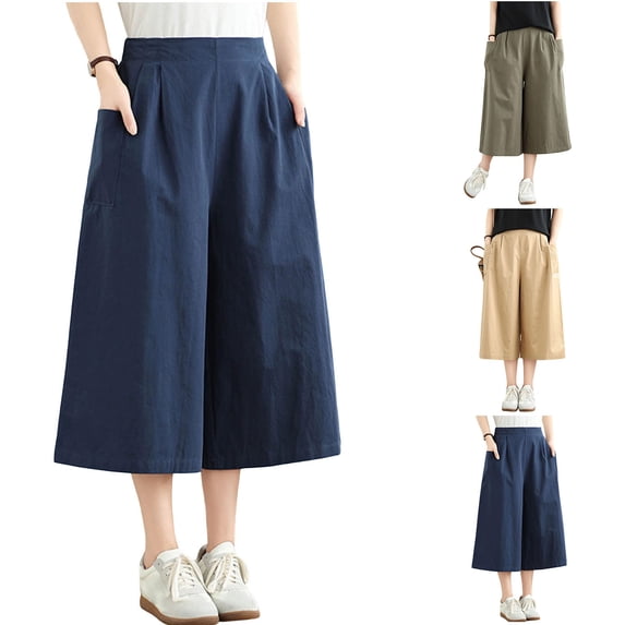 LWFFDAW Culottes for Women High Waisted Baggy Wide Leg Cropped Pant Summer Lightweight Breathable Comfy Lounge Capris with Pockets