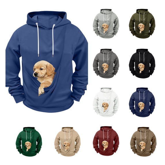 LWFFDAW Dog Pouch Hoodie for Men Long Sleeve Pet Carrier Oversized Hoodie Loose Comfy Casual Hooded Sweatshirt with Pocket