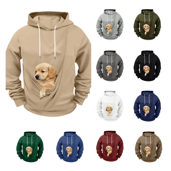 LWFFDAW Dog Pouch Hoodie for Men Long Sleeve Pet Carrier Oversized Hoodie Loose Comfy Casual Hooded Sweatshirt with Pocket
