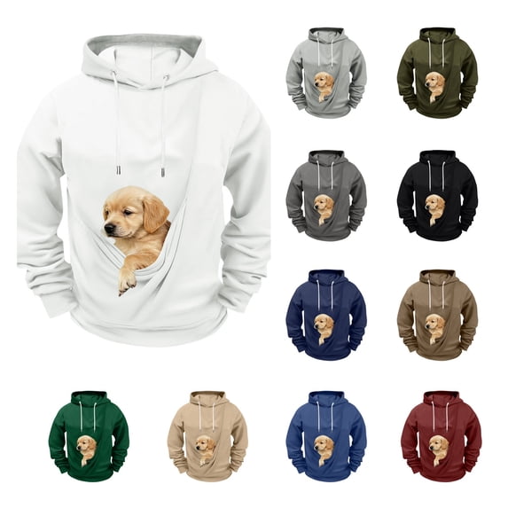 LWFFDAW Dog Pouch Hoodie for Men Long Sleeve Pet Carrier Oversized Hoodie Loose Comfy Casual Hooded Sweatshirt with Pocket