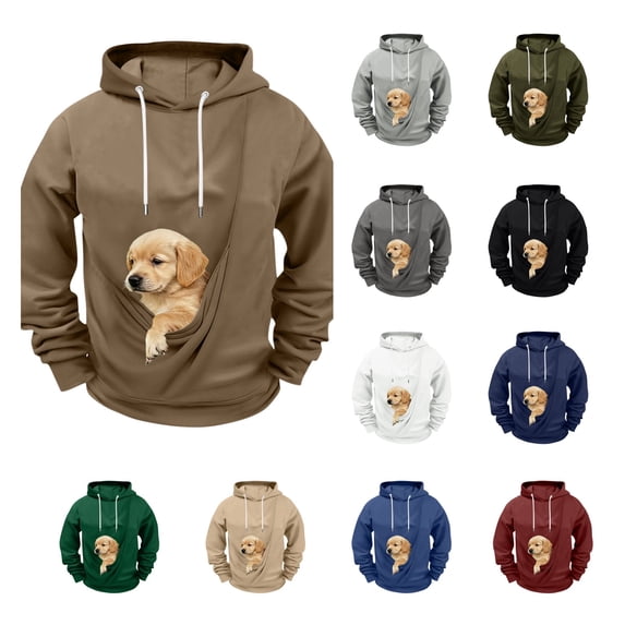 LWFFDAW Dog Pouch Hoodie for Men Long Sleeve Pet Carrier Oversized Hoodie Loose Comfy Casual Hooded Sweatshirt with Pocket