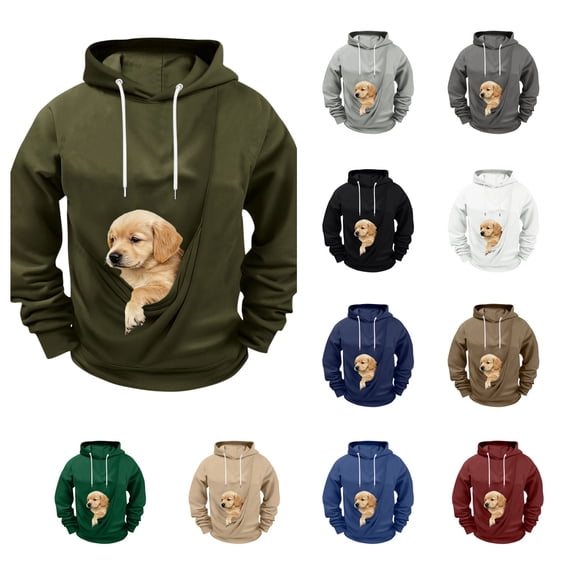 LWFFDAW Dog Pouch Hoodie for Men Long Sleeve Pet Carrier Oversized Hoodie Loose Comfy Casual Hooded Sweatshirt with Pocket