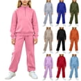 thumbnail image 1 of LWFFDAW Girls 2 Piece Set Fall Long Sleeve Quarter Zip Mock Neck Sweatshirt and Wide Leg Pants Loose Comfy Sweatsuit Sets, 1 of 8