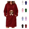 thumbnail image 1 of LWFFDAW Long Pet Pouch Hoodie Dress for Women with Dog Carrier Pockets Oversized Hoodie Fall Winter Loose Casual Hooded Sweatshirt Dress, 1 of 10