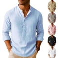thumbnail image 1 of LWFFDAW Men Henley T-shirt Button Up Long Sleeve Shirts Fall Breathable Loose Soft Comfy Casual Shirt, 1 of 6