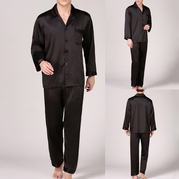 LWFFDAW Men Pajamas Set Fall Long Sleeve Collar Button Down Sleepwear and Elastic Waist Pajamas Pants Lightweight Loose Comfy Loungewear Soft Pjs Set
