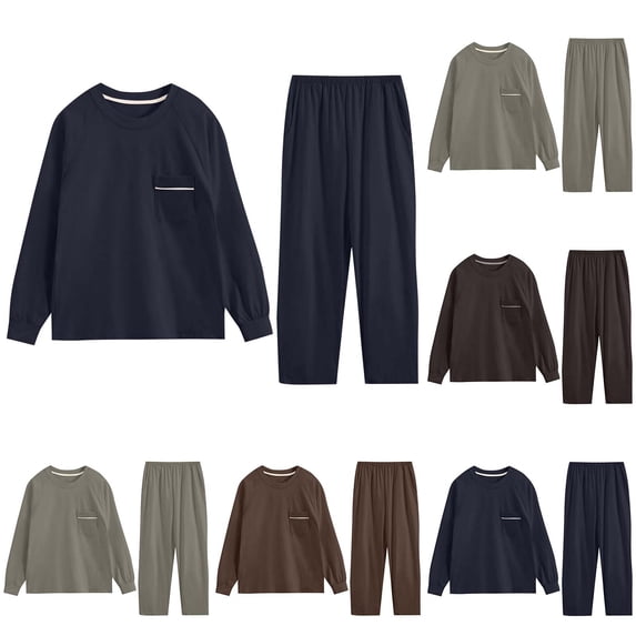 LWFFDAW Men's Pajamas Set Long Sleeve Crew Neck Sleepwear Tops and Elastic Waist Bottoms Comfy Lightweight Pjs Sets for Men