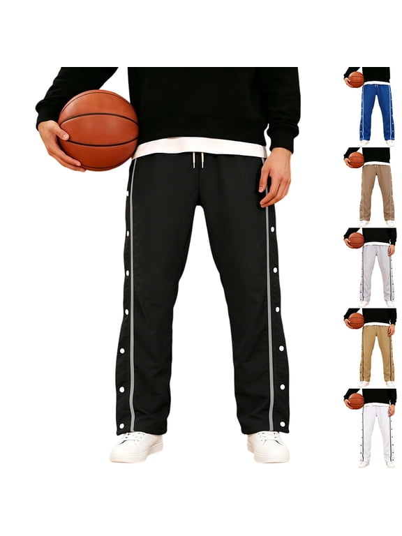 Men's Tear Away Basketball Pants High Split Snap Button Wide Leg Casual Sweatpant Loose Comfy Athletic Running Sweat Pants