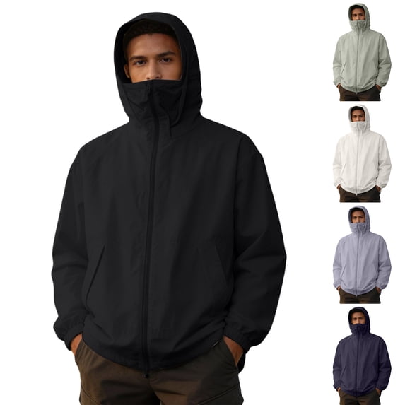 LWFFDAW Men's UPF 50+ Sun Protection Jacket Hooded with Mask Lightweight Long Sleeve Hooded Jackets Breathable Loose Hiking Athletic Jacket