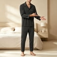thumbnail image 1 of LWFFDAW Mens Pajamas Set Lightweight Long Sleeve Button Down Sleepwear Collar Pajamas Loose Comfy Loungewear Soft Pjs Set, 1 of 5