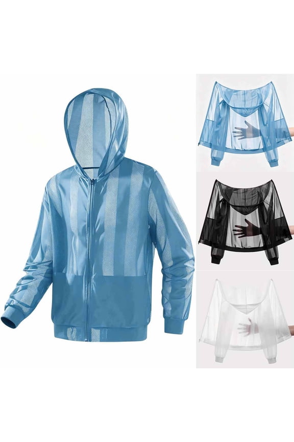 Mesh Hoodie Jacket for Men Full Zip Hollow Out Sun Protection Jacket Lightweight Long Sleeve Quick Dry Hiking Running Jackets