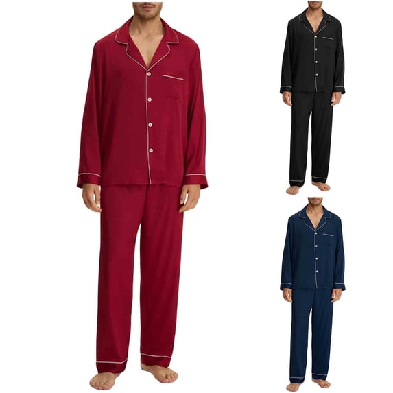 LWFFDAW Pajamas Set Men Lightweight Long Sleeve Button Down Sleepwear Collar Pajamas Loose Comfy Loungewear Soft Pjs Set