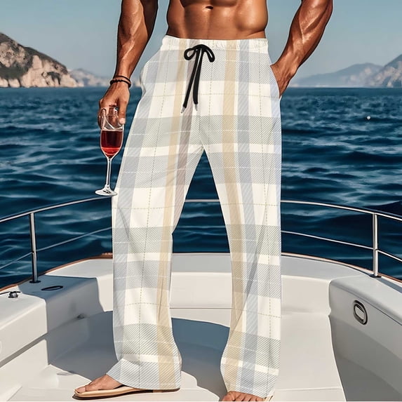 LWFFDAW Plaid Pajama Bottoms for Men Elastic Waist Drawstring Straight Leg Pajama Pants Soft Sleep Lounge Pj Pants with Pockets