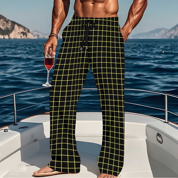 LWFFDAW Plaid Pajama Bottoms for Men Elastic Waist Drawstring Straight Leg Pajama Pants Soft Sleep Lounge Pj Pants with Pockets