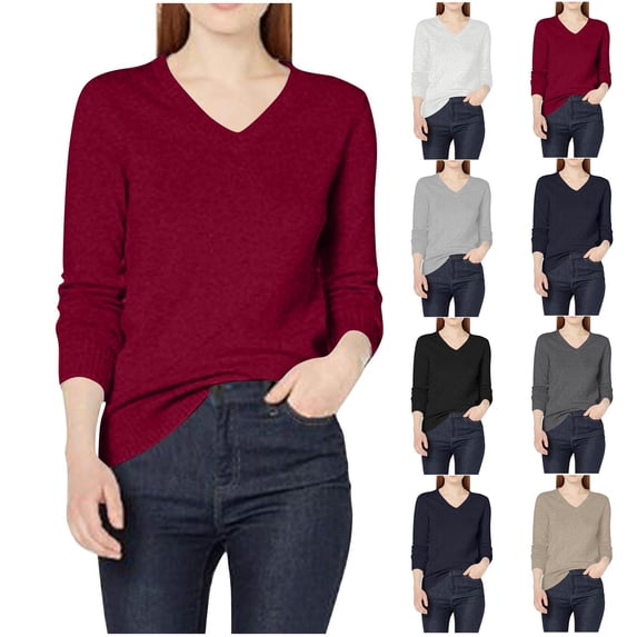LWFFDAW V Neck Sweaters Women Fall Long Sleeve Oversized Sweater Lightweight Soft Loose Casual Sweater