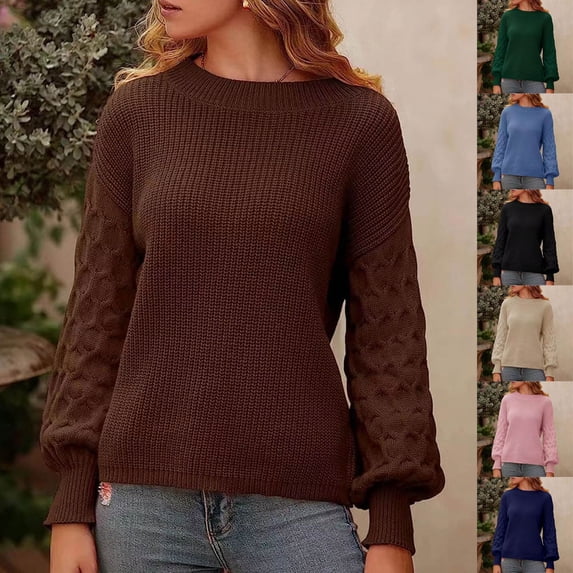 LWFFDAW Women's Fall Oversized Sweaters Crew Neck Long Sleeve Casual Knitted Sweaters Tops Lightweight Soft Loose Pullover Sweater