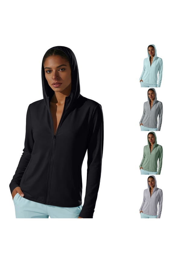 Women's Sun Jackets Hooded Long Sleeve Upf 50+ Sun Protection Full Zip Athletic Jackets Lightweight Running Cycling Jacket
