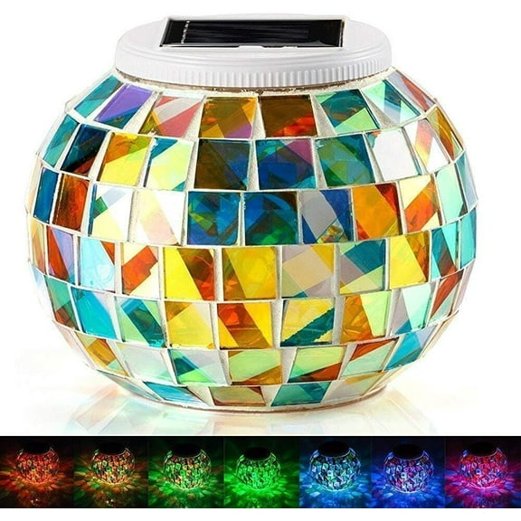 LWHAO Glass Garden Lights, Color Changing Mosaic Solar Glass Garden Lights Waterproof for Outdoor Decorations