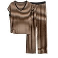 thumbnail image 1 of snilers 2 Piece Pajama Set for Women Plus Size Matching Sets Casual Loose Striped V Neck T Shirts and Pj Pants Two Piece Set Lounge Set, 1 of 3