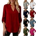 thumbnail image 1 of LWITHSZG 3/4 Length Sleeve Womens Tops Trendy V&nbsp;Neck Work Blouses Comfy Loose Basic Tees Spring Summer Pocket Tee Shirts, 1 of 7