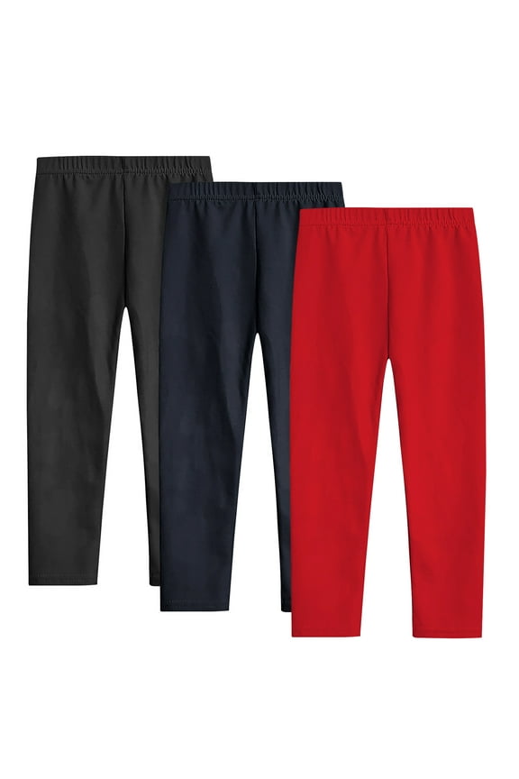 3 Pack Pants for Toddler Kids Boys Girls Fall Winter Casual Solid Tights Leggings Soft Comfortable Elastic Waist Trousers Size 3-12 Years Multipacks