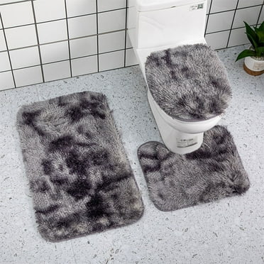 LWITHSZG 3 Pieces Bathroom Mats Set, Modern Non Slip Microfiber Bath Contour Rug Set, Plush Absorbent Washable U-Shaped Toilet Rug Combo Set for Bathroom, Tub and Shower