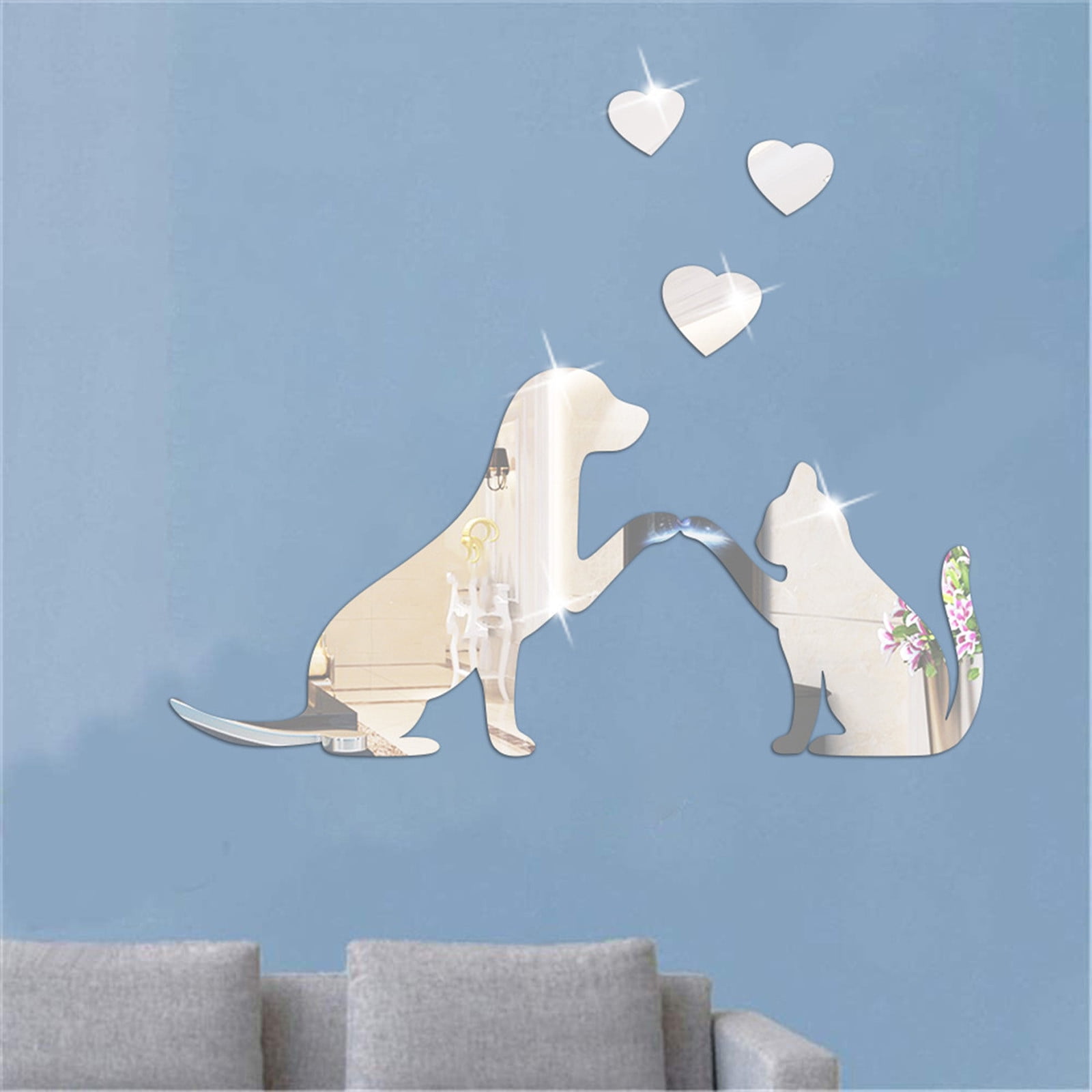 Acrylic Mirror Wall Stickers - HOME & LOVE Words With Hearts, DIY Removable Decor For Living Room, Bedroom
